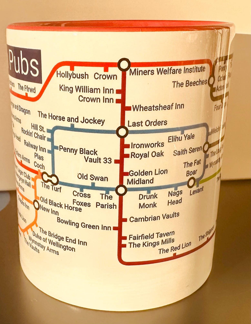 Wrexham Pubs Metro Mug - A fun Ceramic Coffee Mugfrom the Turf to the Pant-yr-Ochain