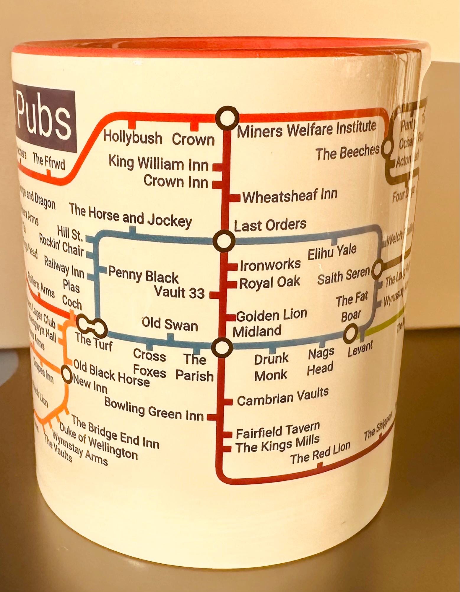Wrexham Pubs Metro Mug - A fun Ceramic Coffee Mugfrom the Turf to the Pant-yr-Ochain