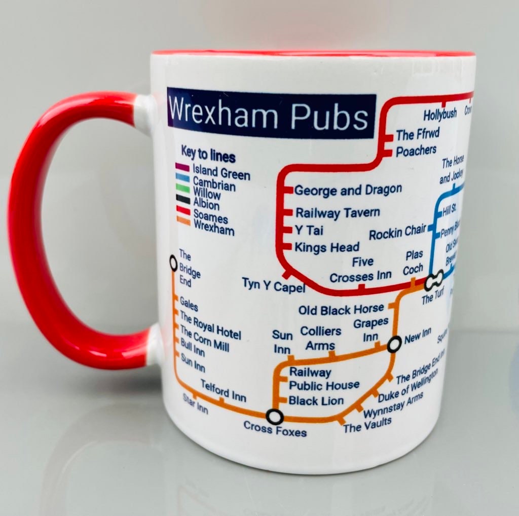 Wrexham Pubs Metro Mug - A fun Ceramic Coffee Mugfrom the Turf to the Pant-yr-Ochain