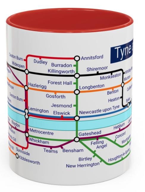 Tyne and Wear Metro Mug: Newcastle Sunderland Design