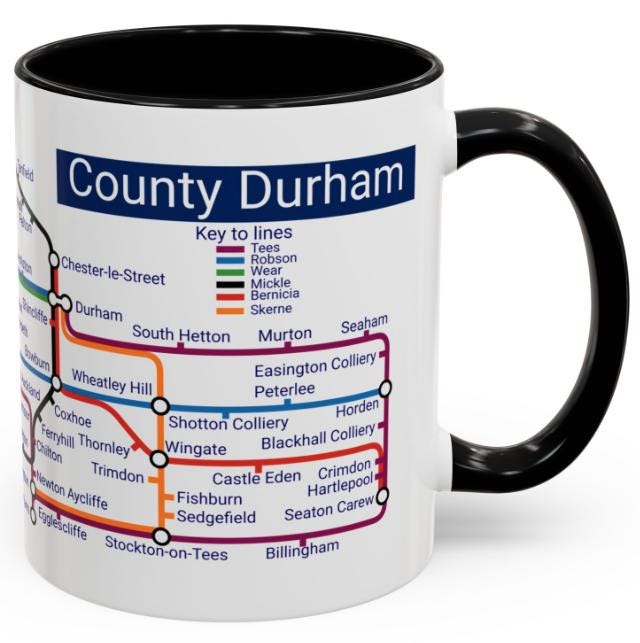 County Durham Metro Map Mug - 11oz Ceramic Coffee Mug