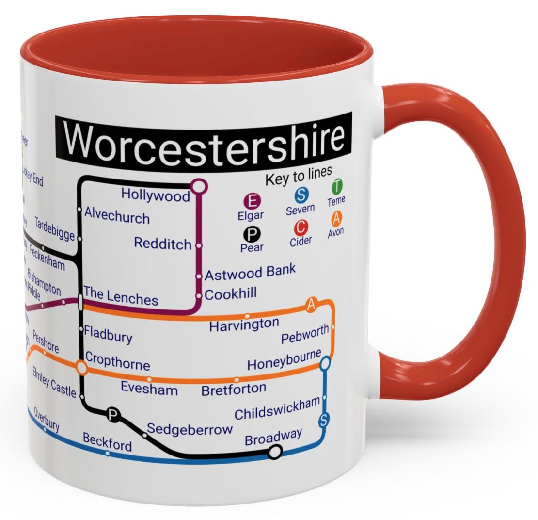 Worcestershire Metro Map Mug: Unique Towns & Villages Ceramic Mug