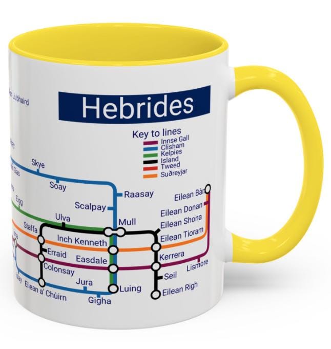 Hebrides Metro Map Mug: Scottish Island Lover Gift