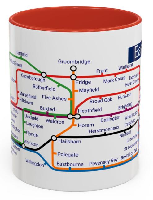 East Sussex Metro Map Mug - Brighton, Hastings, Lewes