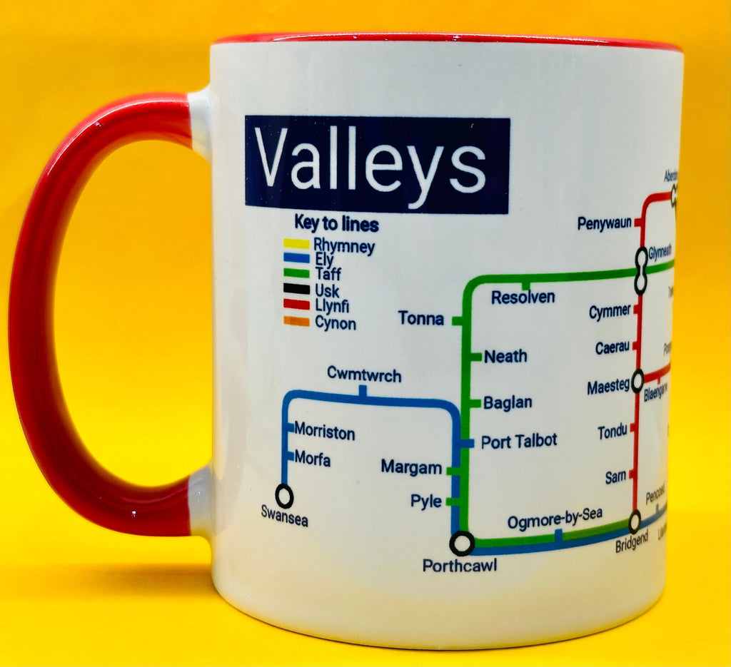 Valleys metro mug - Pontypridd, Abercynon, Ebbw Vale, Aberdare, Caerphilly, Treherbert, Cardiff ,Maesteg