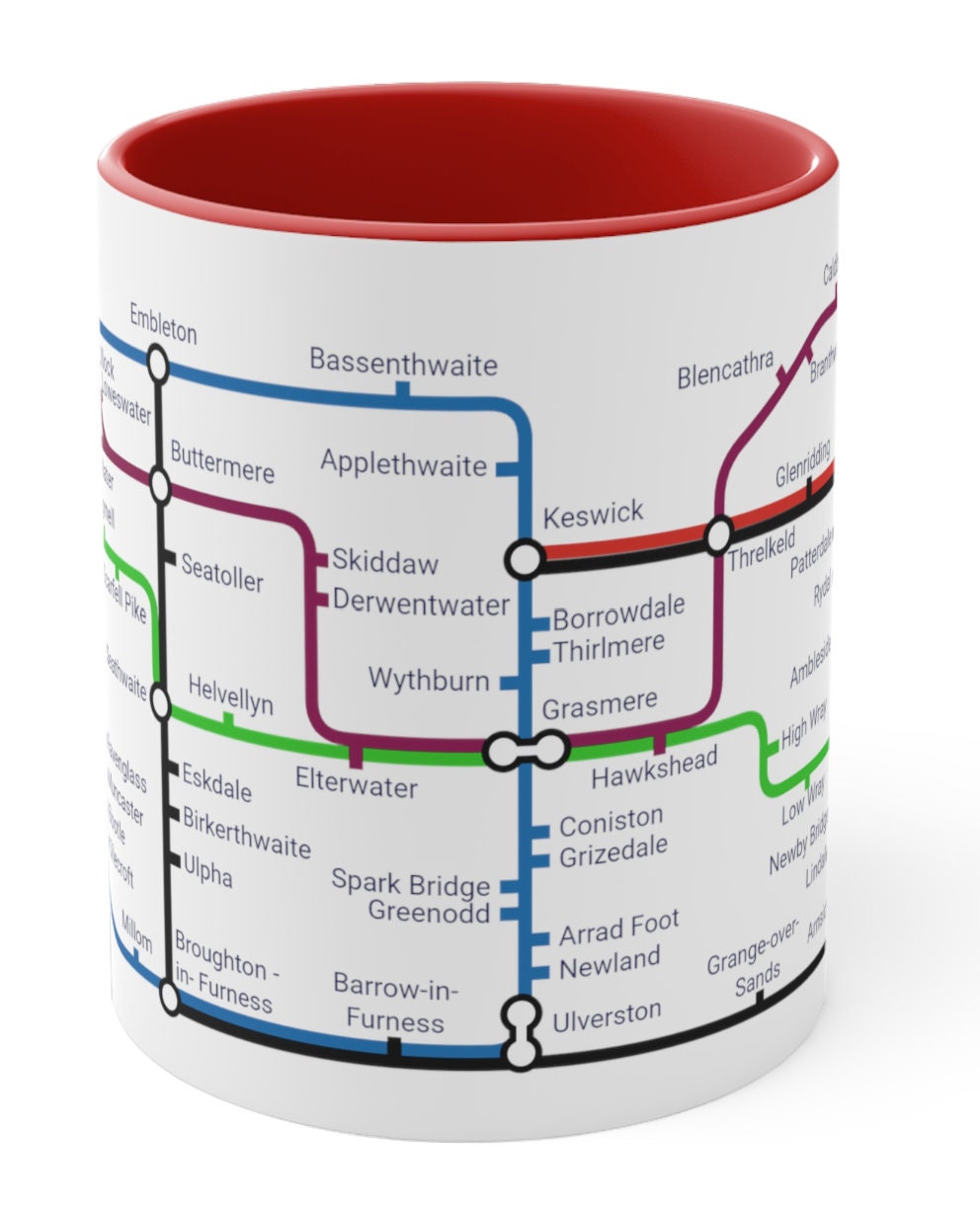 Lake District Metro Mug - featuring a journey through the well known towns and villages of the area.