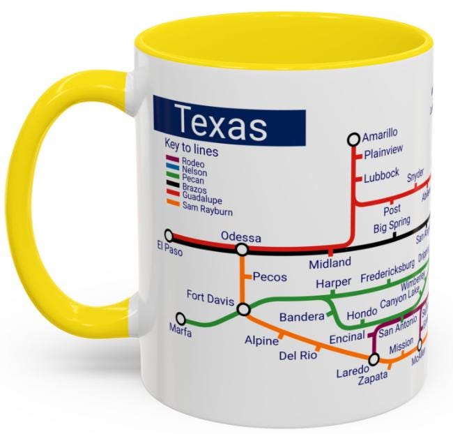 Texas Metro Mug: Lone Star State Cities, Ceramic Coffee Cup