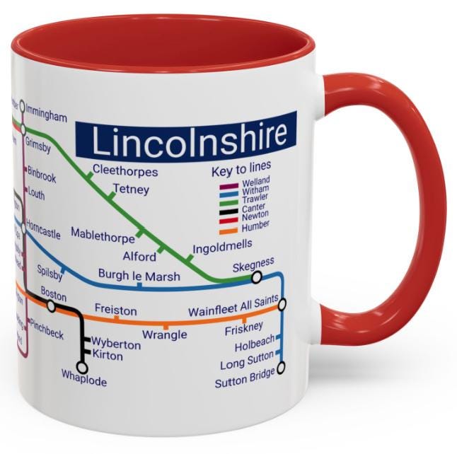 Lincolnshire Metro Mug - from Grantham to Grimsby via Sleaford, Boston, Skegness, and Cleethorpes