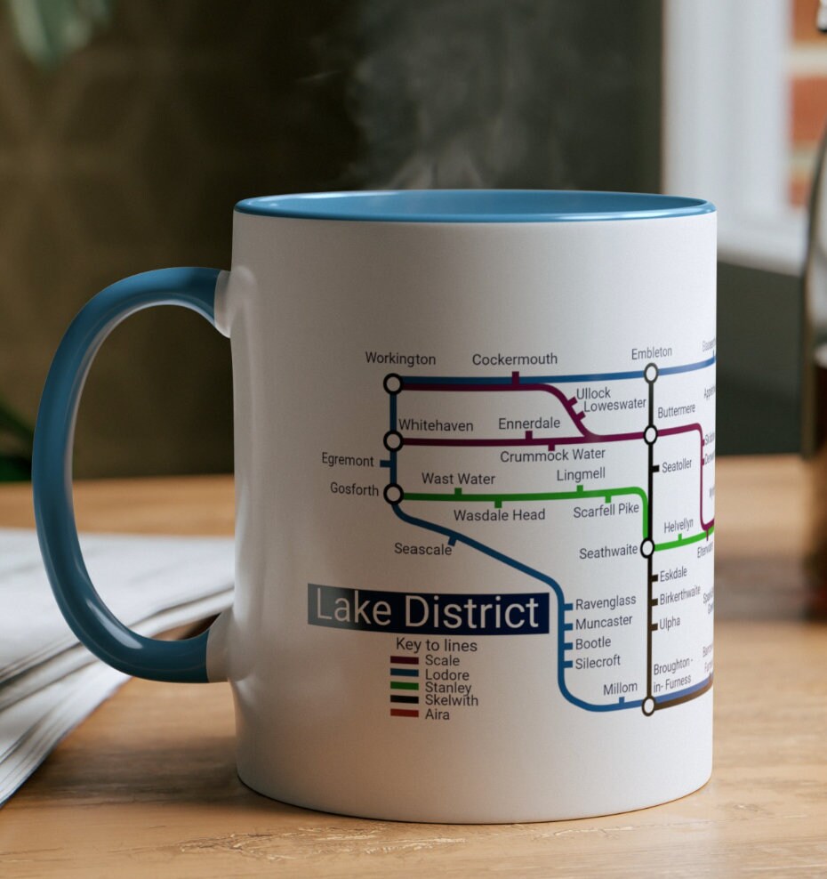 Lake District Metro Mug - featuring a journey through the well known towns and villages of the area.