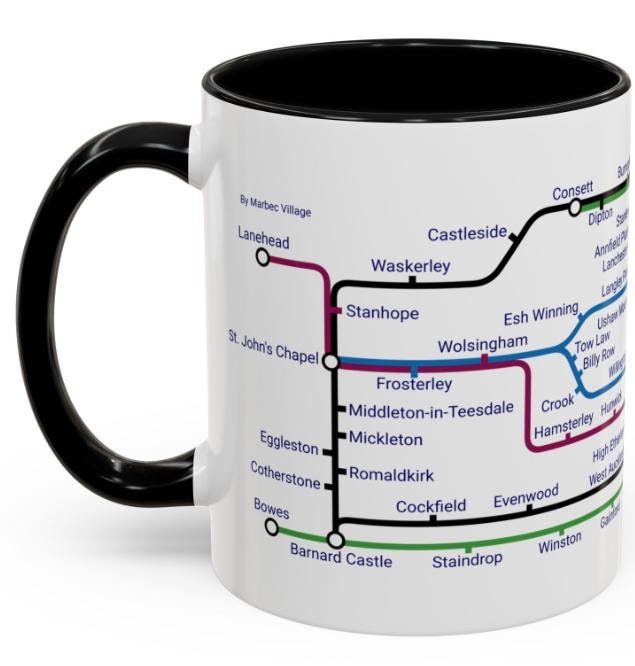 County Durham Metro Map Mug - 11oz Ceramic Coffee Mug