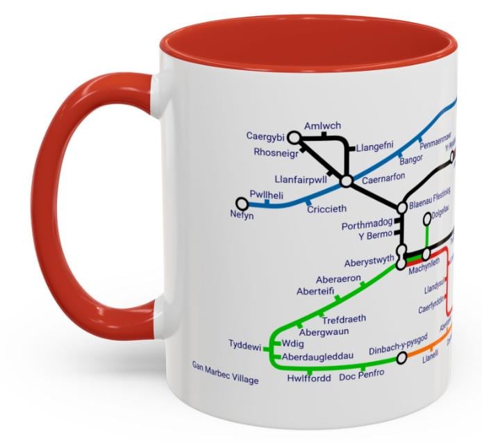 Cymru Wales Metro Mug: Welsh Language Map, 11oz Ceramic