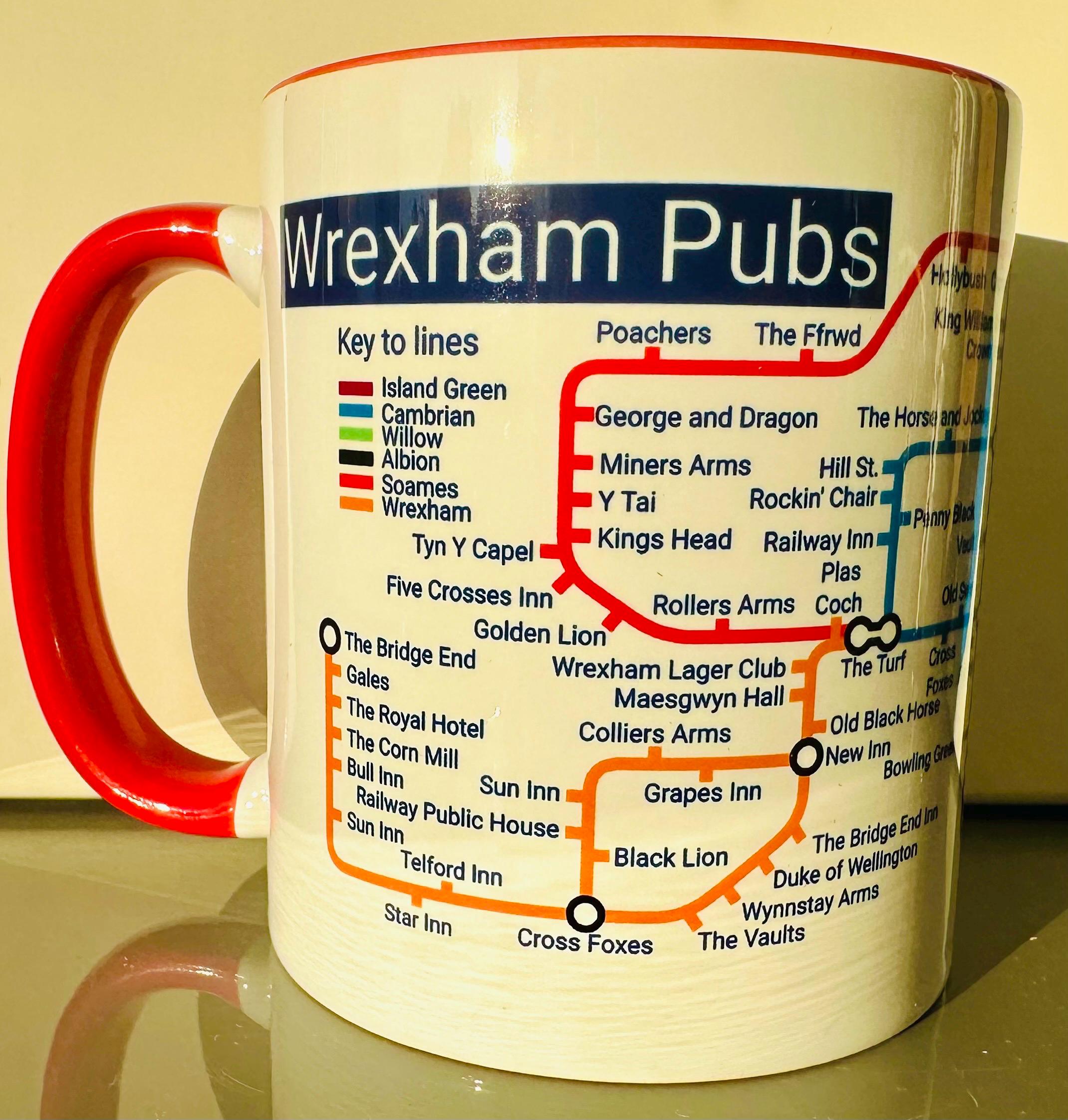 Wrexham Pubs Metro Mug - A fun Ceramic Coffee Mugfrom the Turf to the Pant-yr-Ochain