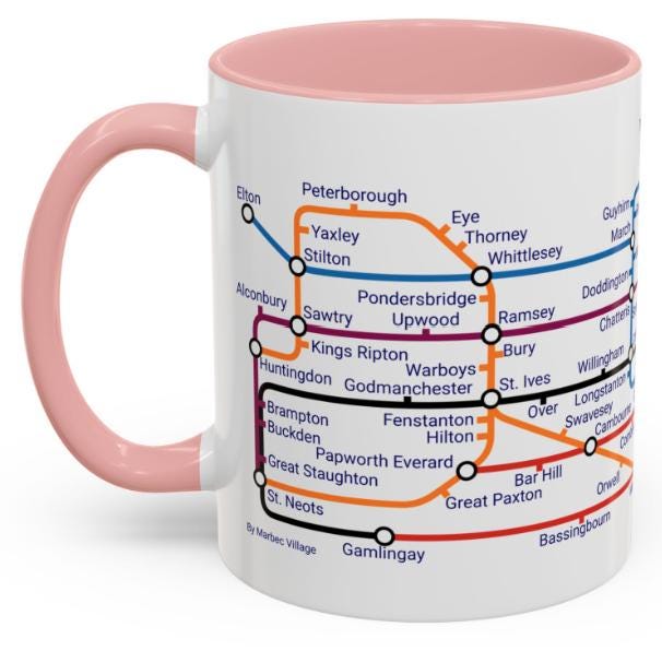 Cambridgeshire Metro Map Mug: Cambridge, Ely, St Neots