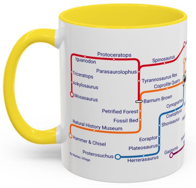 Dinosaur Metro Map Mug: Prehistoric Paleontology Gift
