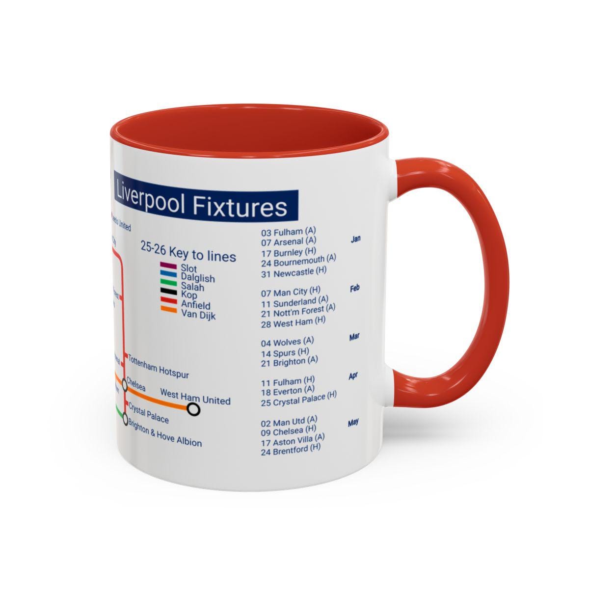 Liverpool 25/26 Season Fixtures Mug: Anfield Gift, Ceramic 11oz
