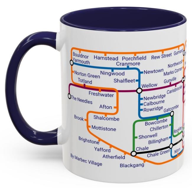 Isle of Wight Metro Map Mug: Ryde, Cowes, Newport