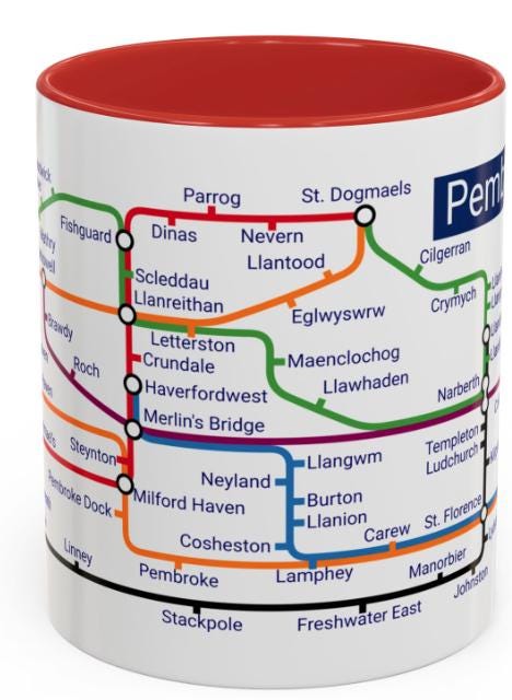 Pembrokeshire Metro Map Mug: Welsh Coast Ceramic Coffee Cup