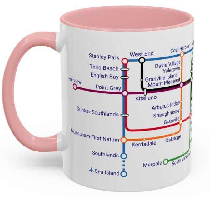 Vancouver City Map Mug: Metro Transit Design - Gastown & Stanley Park
