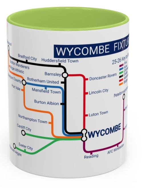 Wycombe Football Mug: 2025/26 Season Fixtures, Unique Fan Gift