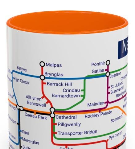 Newport Wales Metro Map Mug: Caerleon, Bassaleg, Langstone