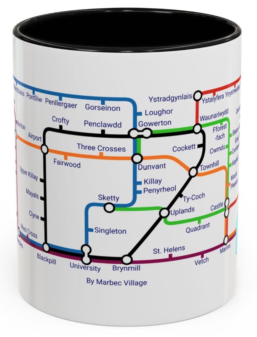 Swansea Wales Metro Mug: Colorful Local Transport Map