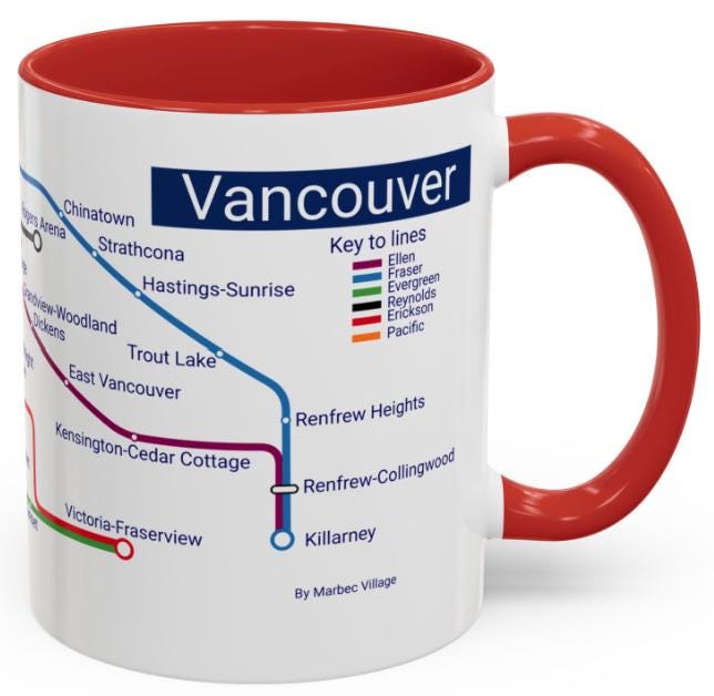 Vancouver City Map Mug: Metro Transit Design - Gastown & Stanley Park