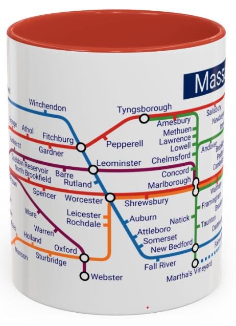 Massachusetts Metro Map Mug: Boston, Cape Cod, & More