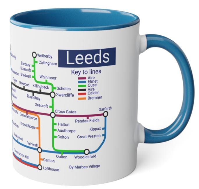 Leeds Metro Map Mug: City Journey Ceramic Mug (11oz)