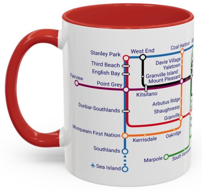 Vancouver City Map Mug: Metro Transit Design - Gastown & Stanley Park