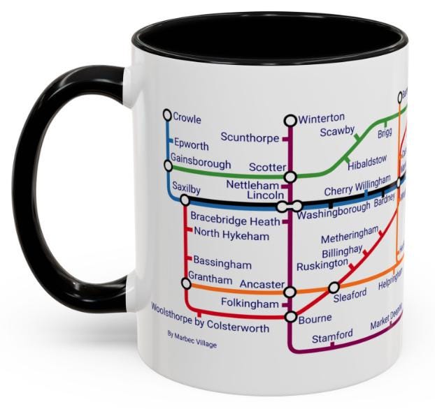 Lincolnshire Metro Mug - from Grantham to Grimsby via Sleaford, Boston, Skegness, and Cleethorpes