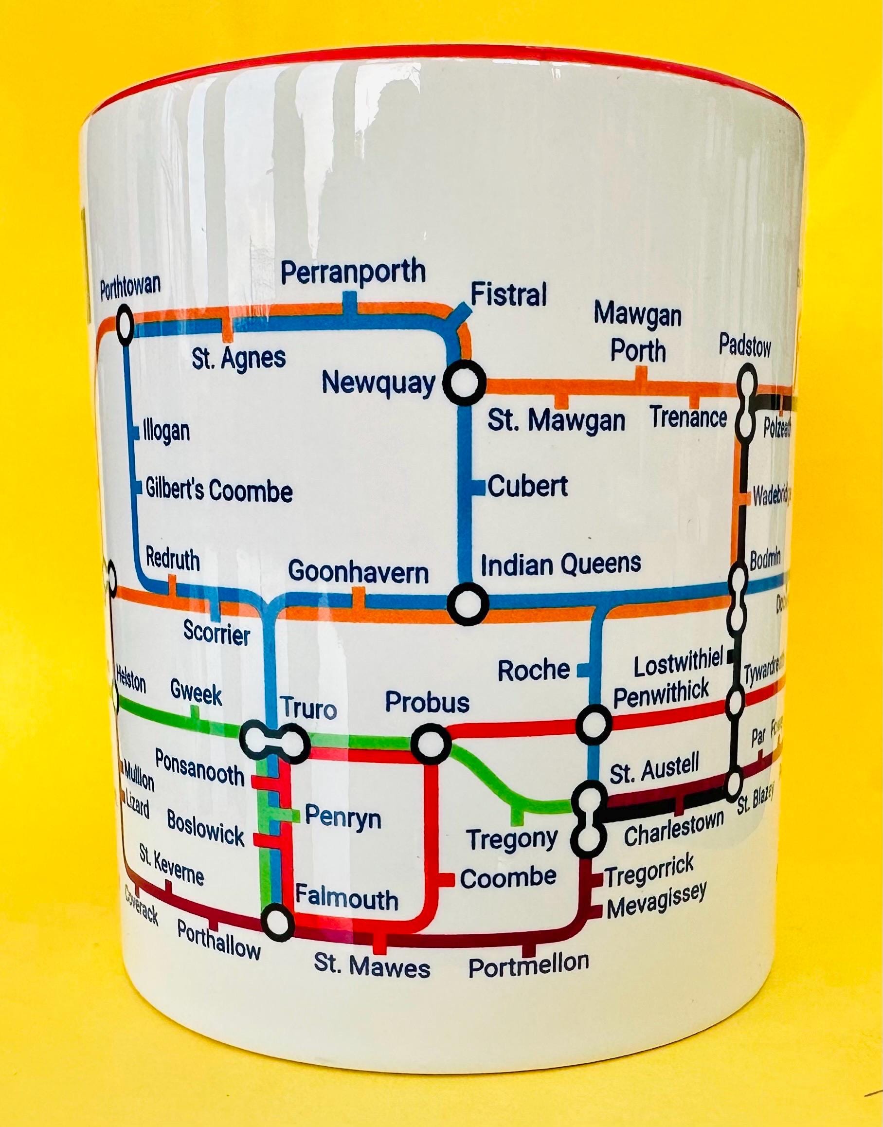 Cornwall Metro Map Mug: Unique Coastal Town Ceramic Mug