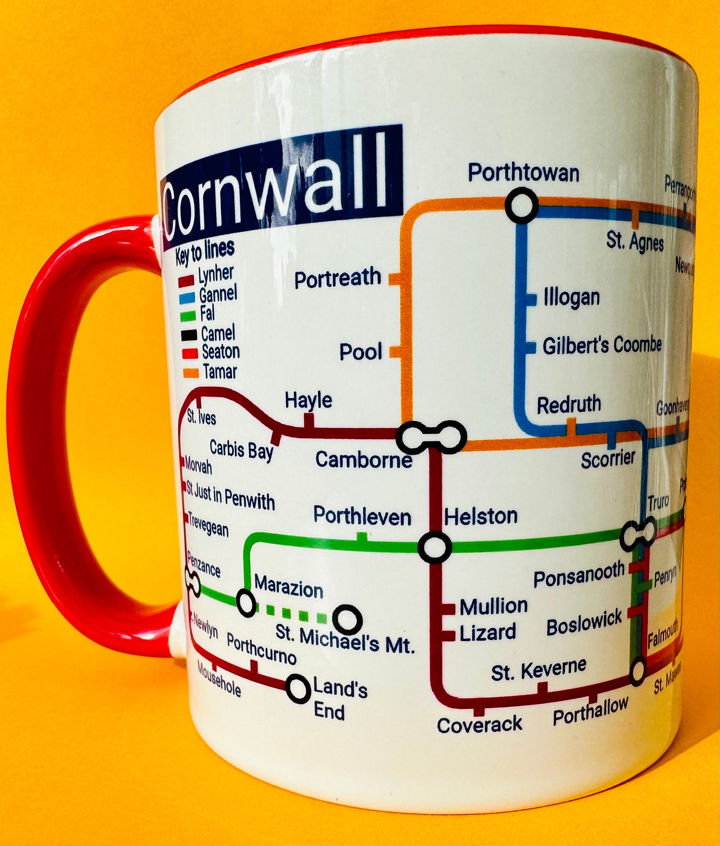 Cornwall Metro Map Mug: Unique Coastal Town Ceramic Mug