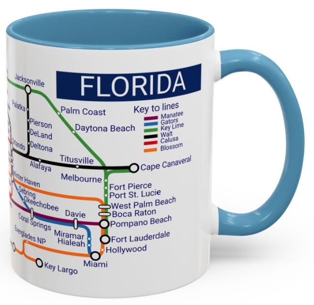 Florida Metro Mug: Ceramic Coffee Cup - Miami to Tallahassee