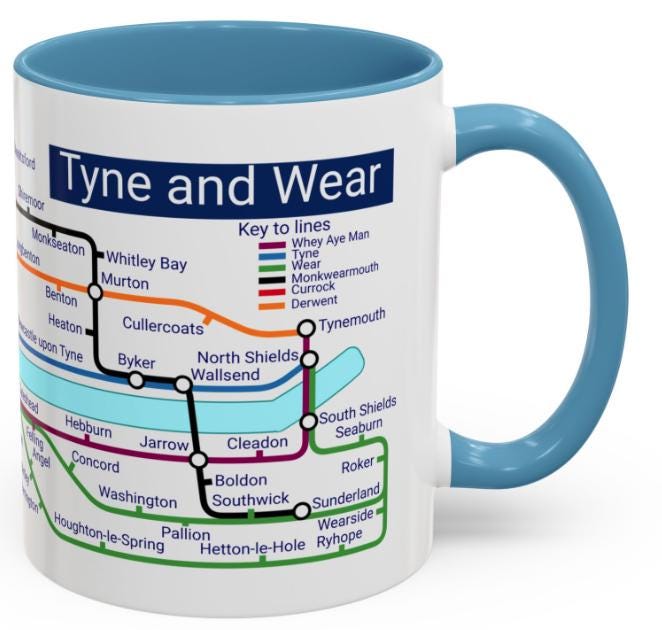Tyne and Wear Metro Mug: Newcastle Sunderland Design