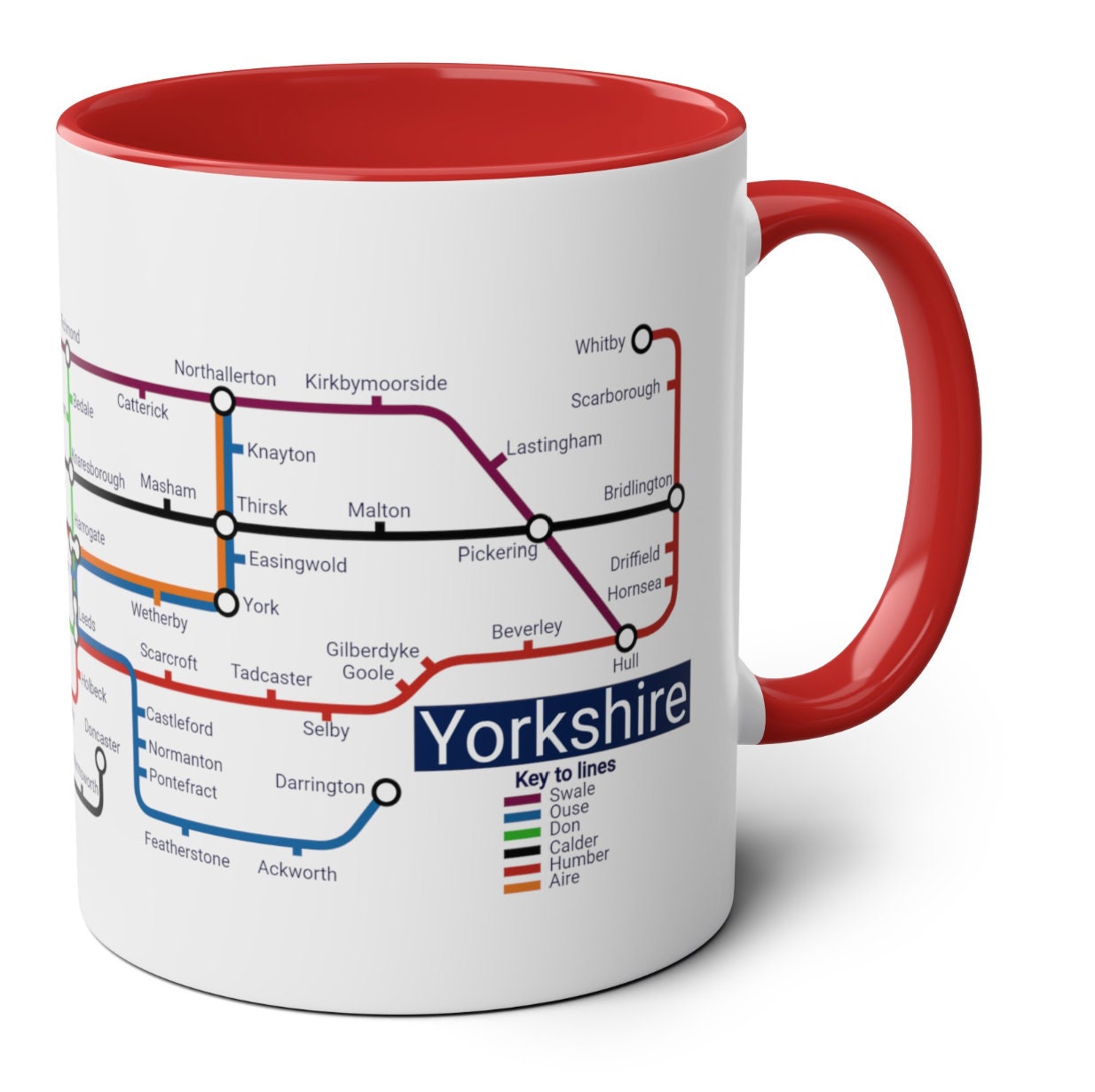 Yorkshire Metro Mug - featuring a journey through the well known towns and villages of the area.