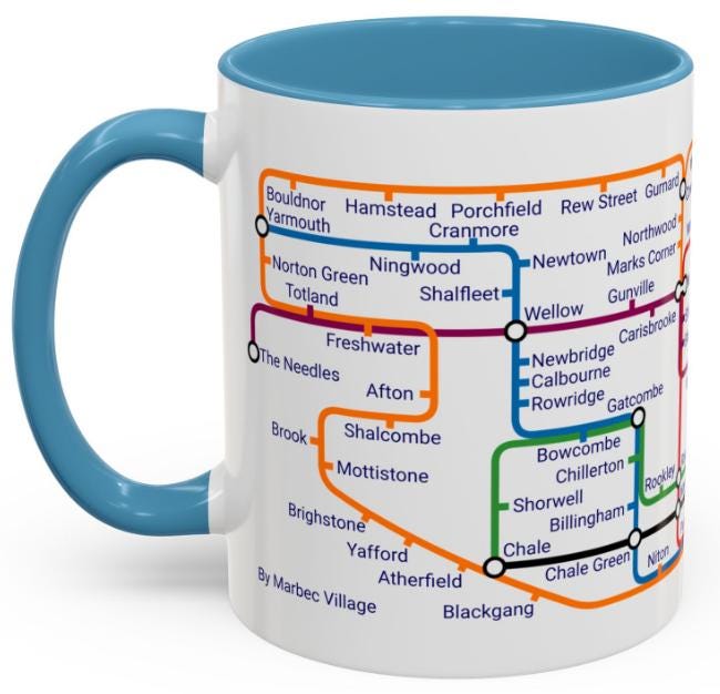 Isle of Wight Metro Map Mug: Ryde, Cowes, Newport