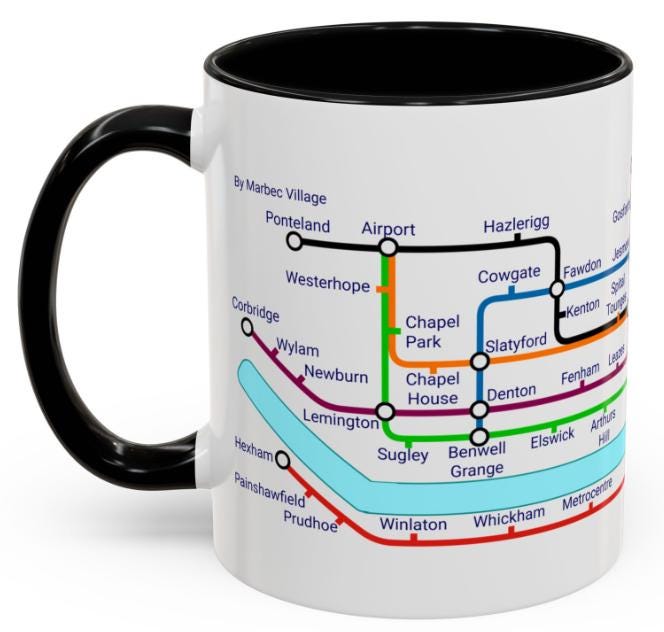 Newcastle Metro Map Mug: Geordie Gift, St. James' Park