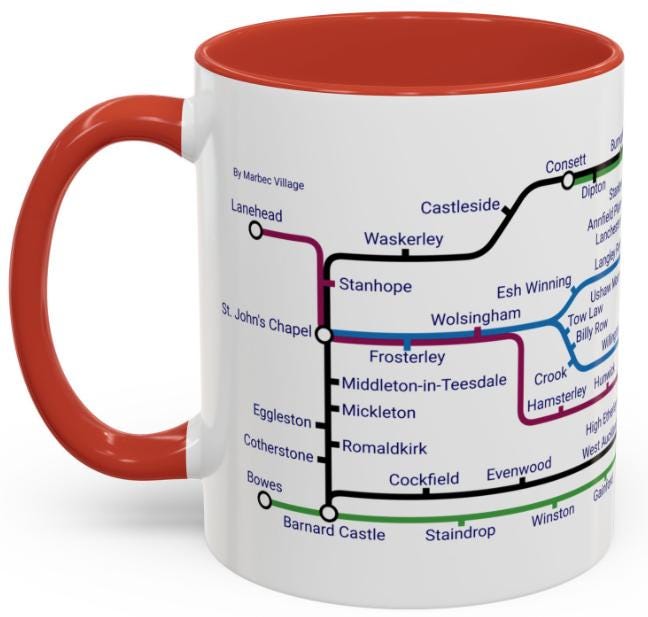 County Durham Metro Map Mug - 11oz Ceramic Coffee Mug