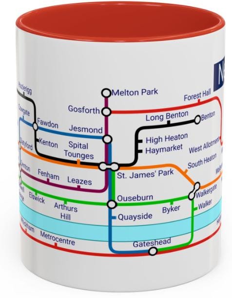 Newcastle Metro Map Mug: Geordie Gift, St. James' Park