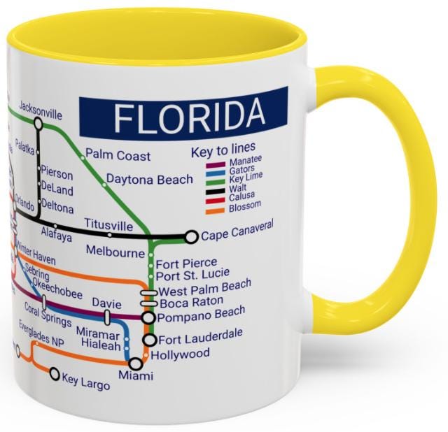 Florida Metro Mug: Ceramic Coffee Cup - Miami to Tallahassee