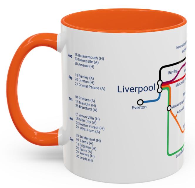 Liverpool 25/26 Season Fixtures Mug: Anfield Gift, Ceramic 11oz