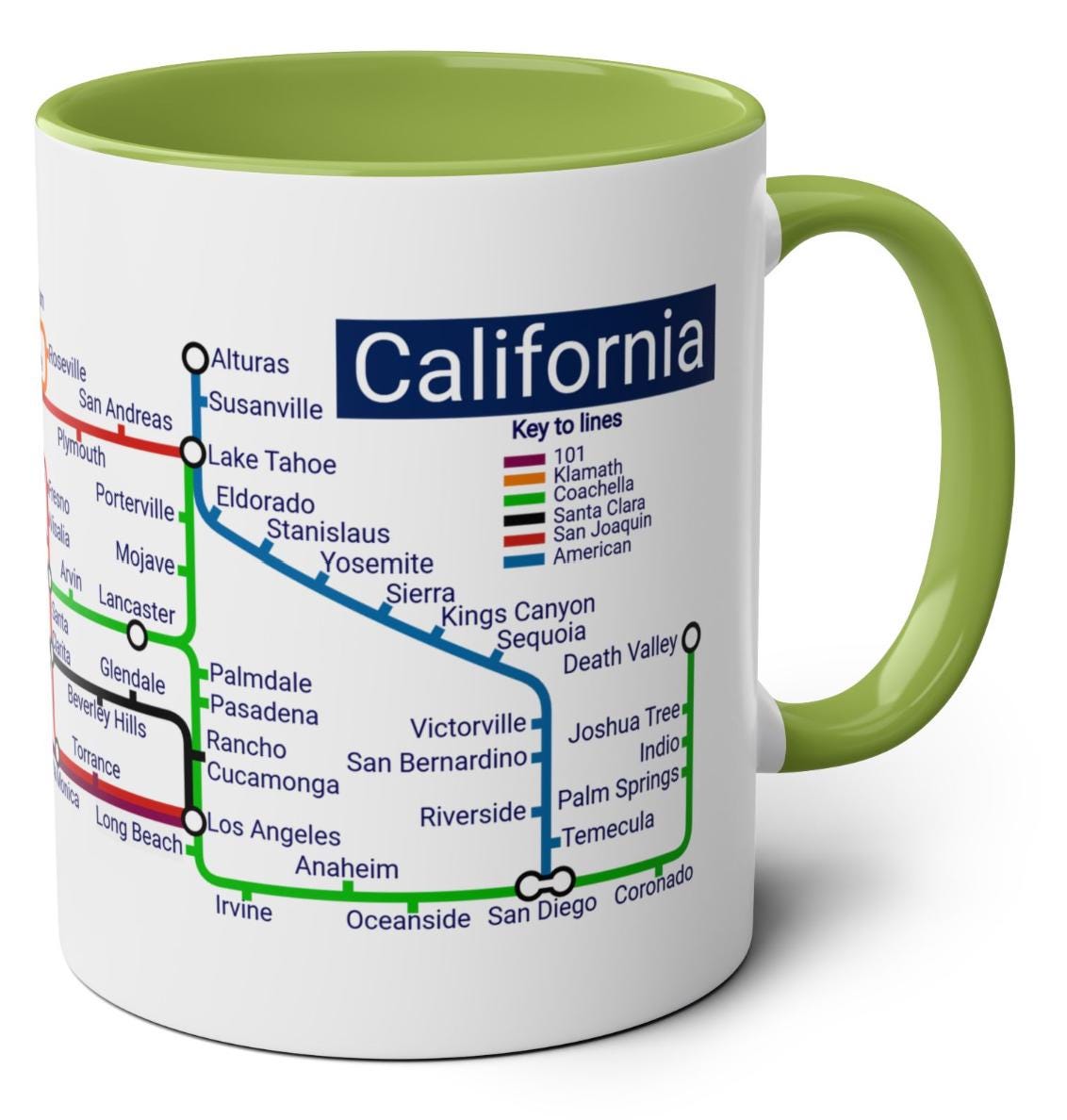 California Metro Mug: San Francisco to San Diego Map, Ceramic 11oz