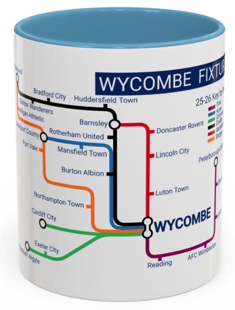 Wycombe Football Mug: 2025/26 Season Fixtures, Unique Fan Gift