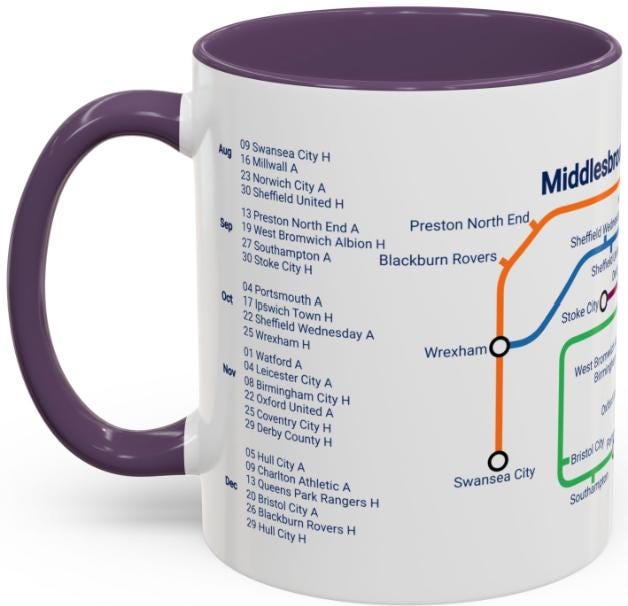 Middlesbrough Football Mug: 2025/26 Season Fixtures, Unique Fan Gift
