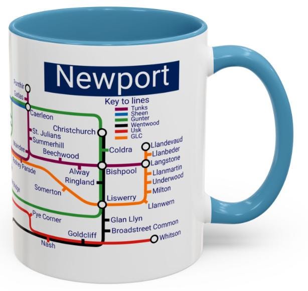 Newport Wales Metro Map Mug: Caerleon, Bassaleg, Langstone