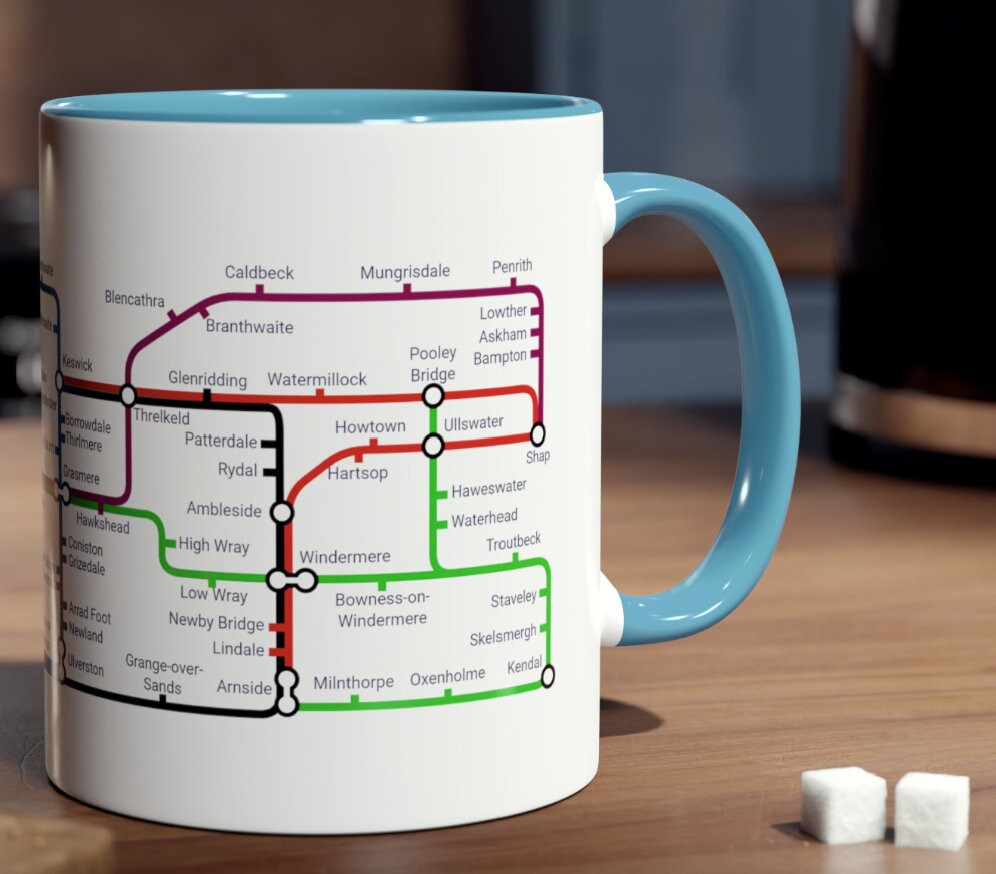 Lake District Metro Mug - featuring a journey through the well known towns and villages of the area.