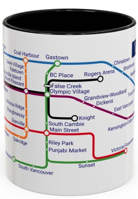 Vancouver City Map Mug: Metro Transit Design - Gastown & Stanley Park