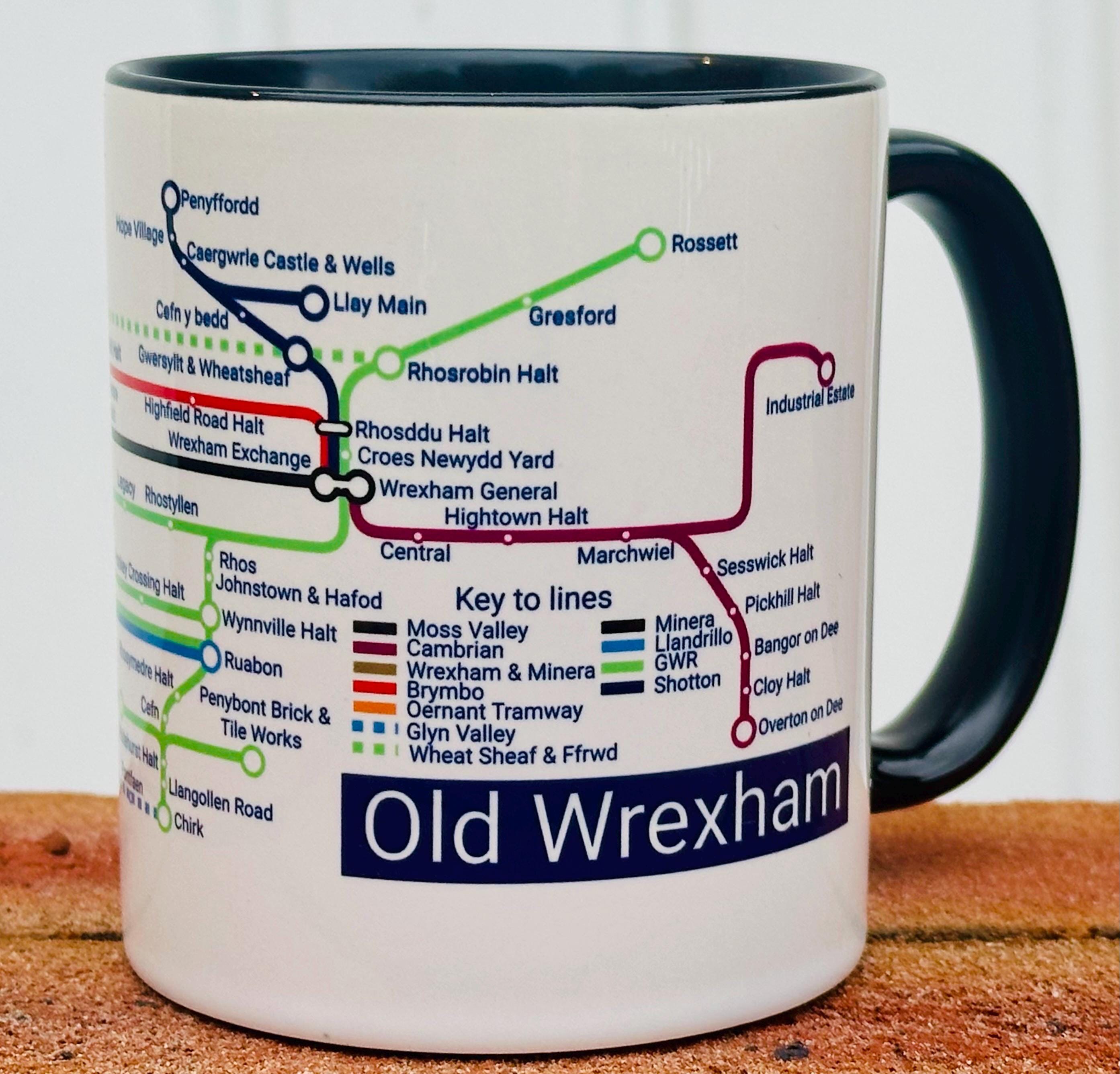 Old Wrexham Railways Metro Map Mug: Welsh Train and Railway Enthusiast Gift
