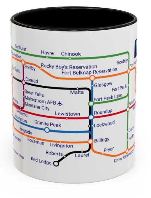 Montana Metro Map Mug – Ceramic Coffee Cup, 11oz