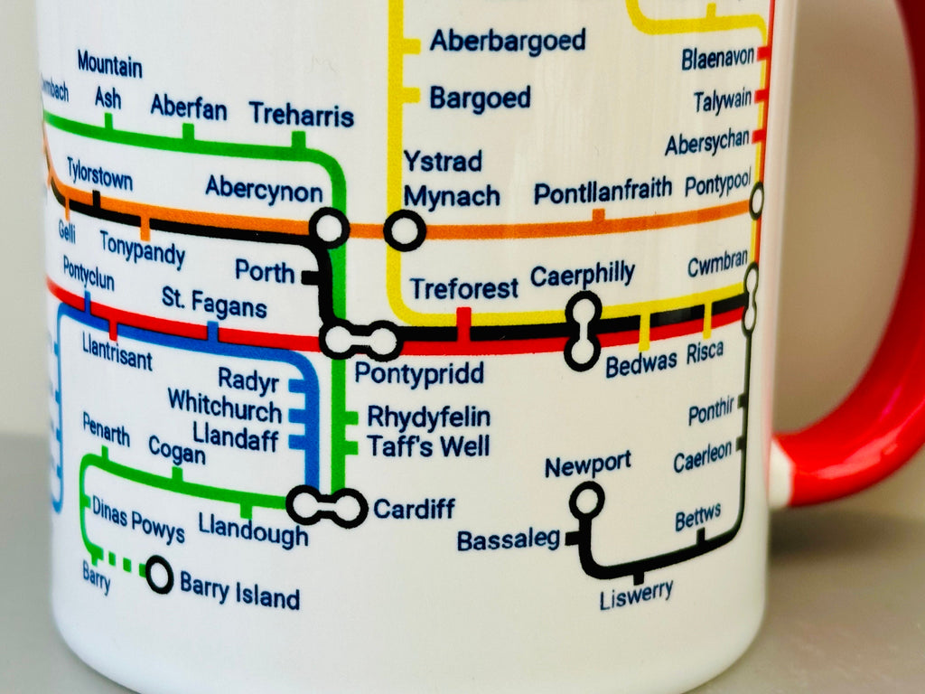 Valleys metro mug - Pontypridd, Abercynon, Ebbw Vale, Aberdare, Caerphilly, Treherbert, Cardiff ,Maesteg